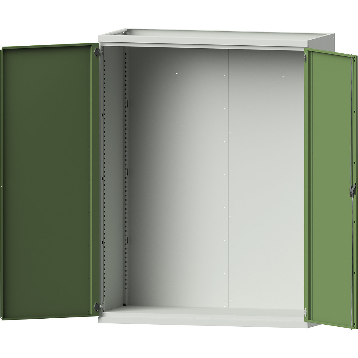 JUMBO heavy duty cupboard made of sheet steel – eurokraft pro, empty cupboard without centre partition, light grey / reseda green-2
