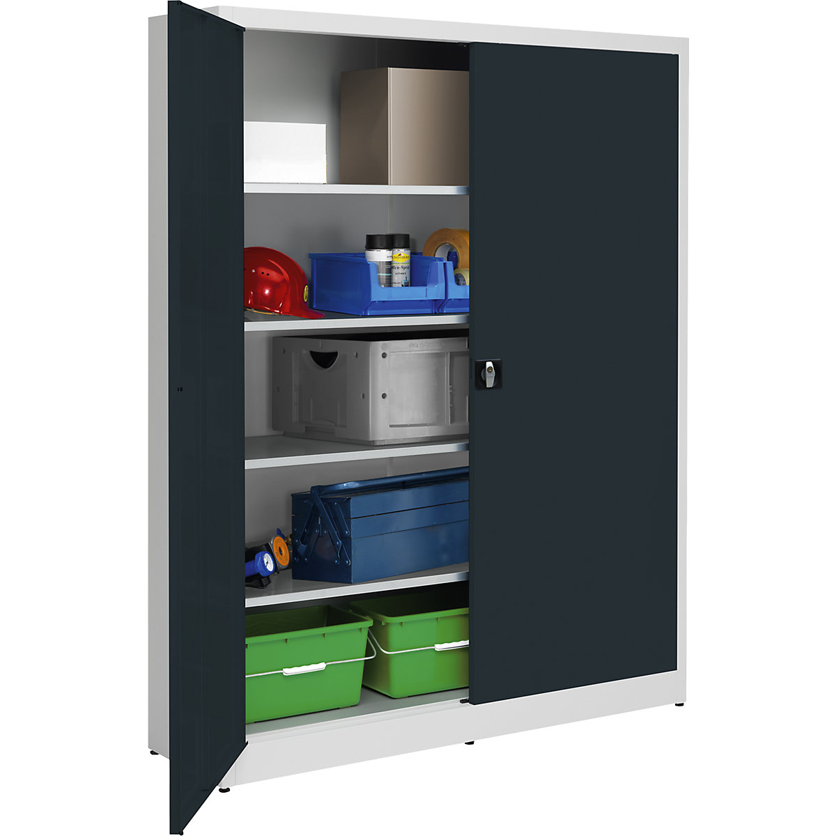 Jumbo double door cupboard – mauser, width 1500 mm, 4 shelves, depth 500 mm, doors charcoal-1