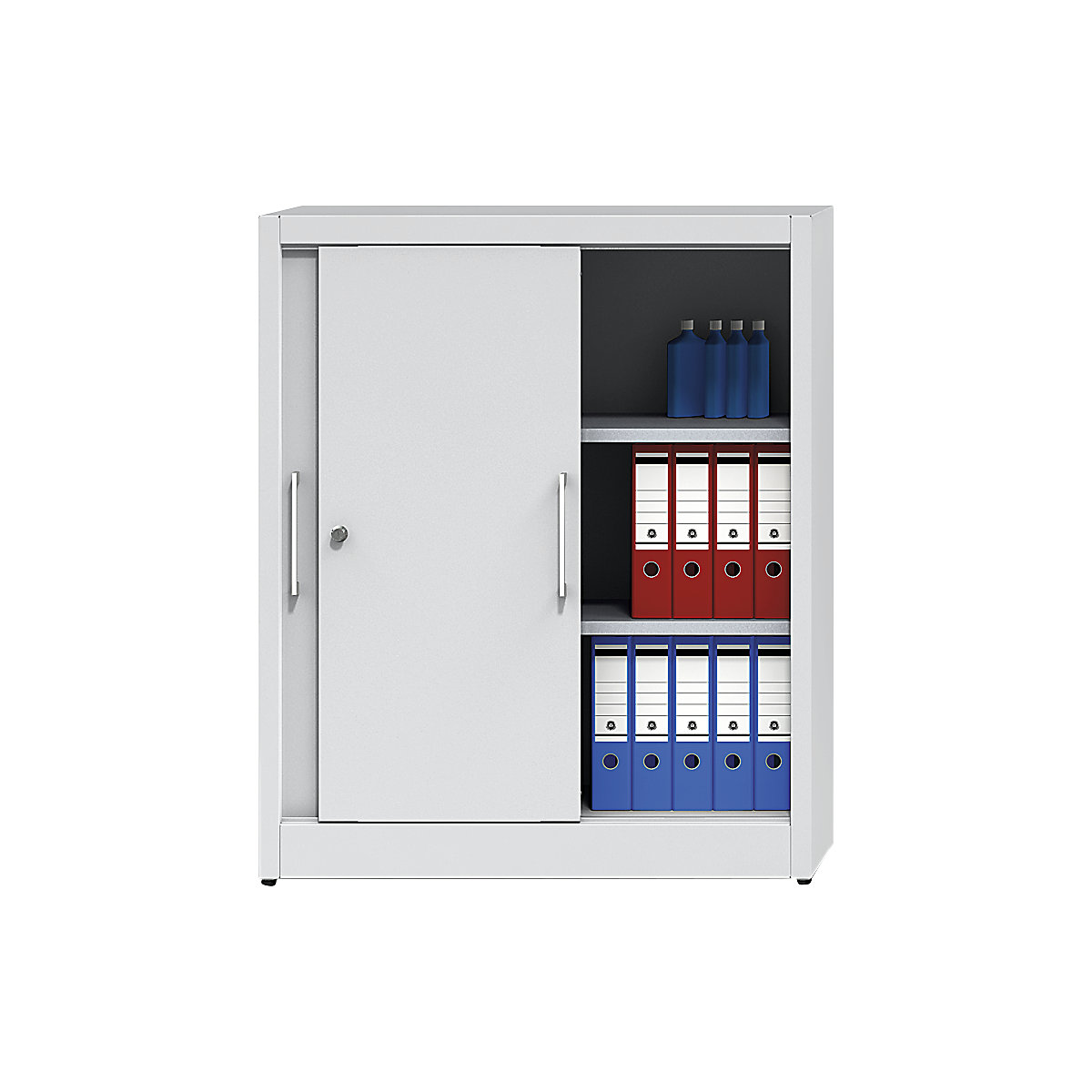Sliding door cupboard, height 1200 mm – eurokraft pro, with 2 shelves, HxW 1200 x 1000 mm, depth 420 mm, doors in reseda green RAL 6011-5