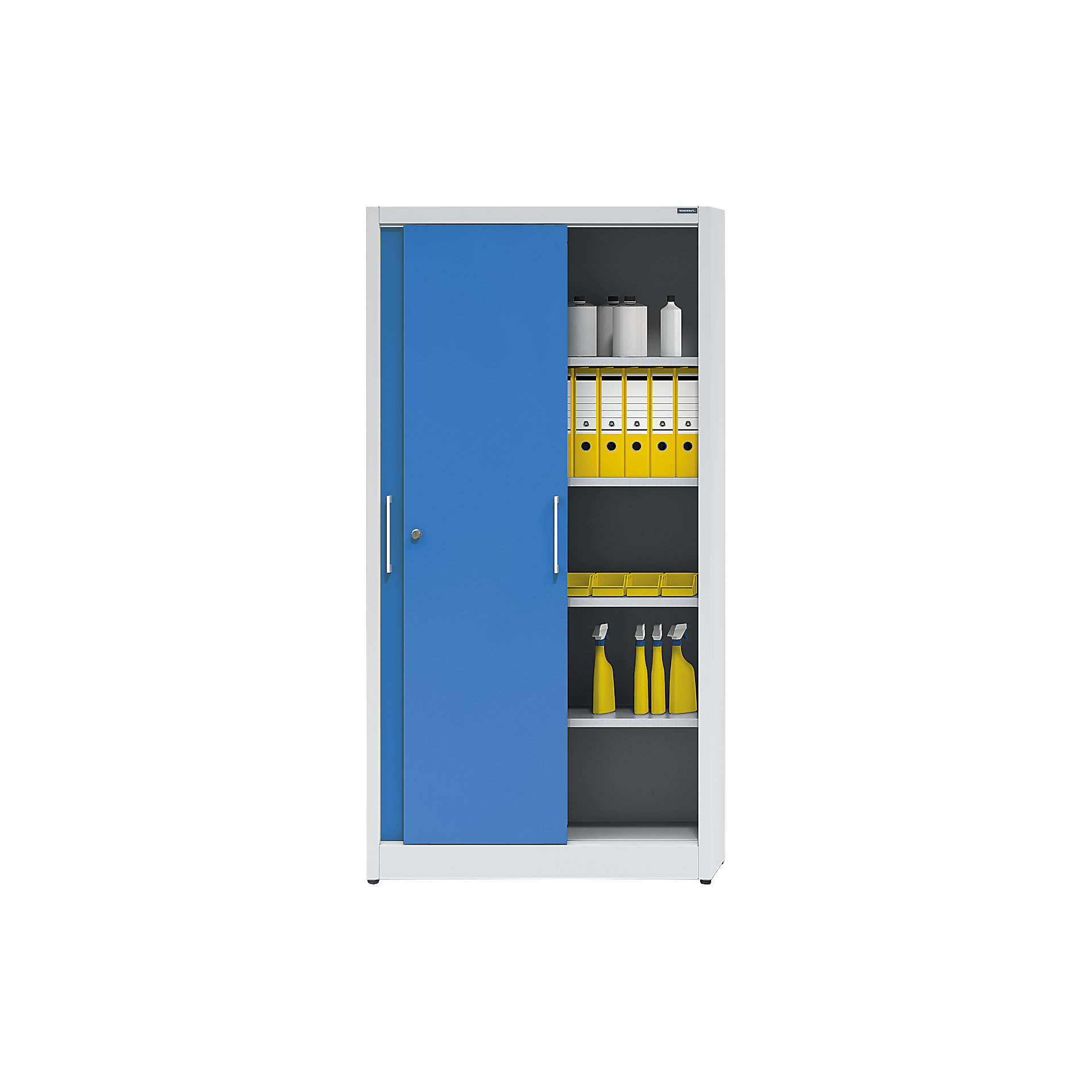 Sliding door cupboard, height 1950 mm eurokraft pro with 4 shelves