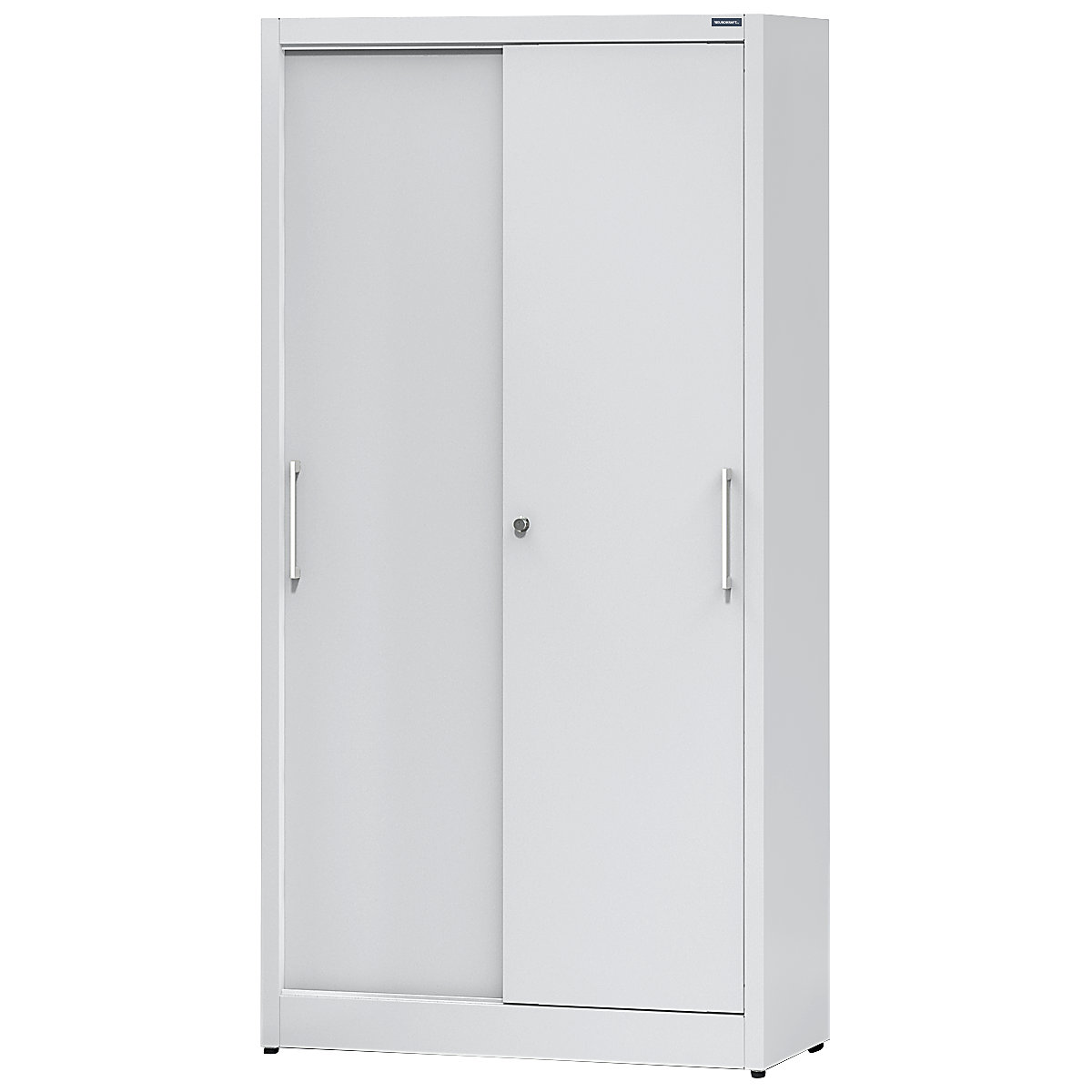 Sliding door cupboard, height 1950 mm – eurokraft pro, with 4 shelves, width 1000 mm, depth 420 mm, doors in light grey RAL 7035-8
