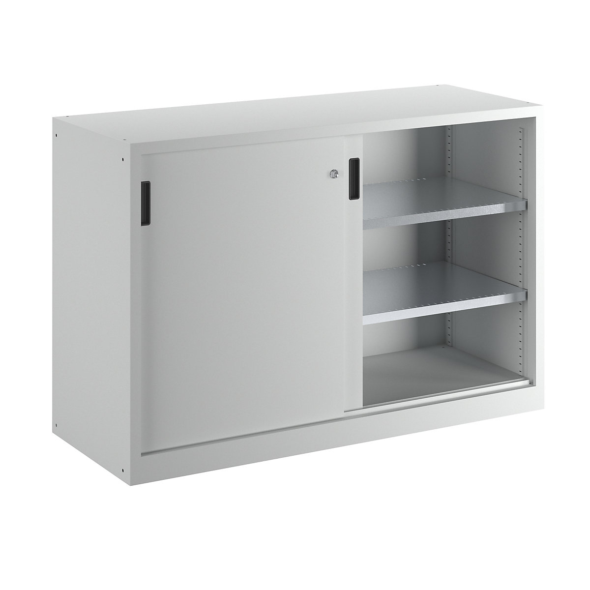 Sliding door cupboard – LISTA, HxW 1000 x 1500 mm, partition, depth 580 mm, light grey RAL 7035-10