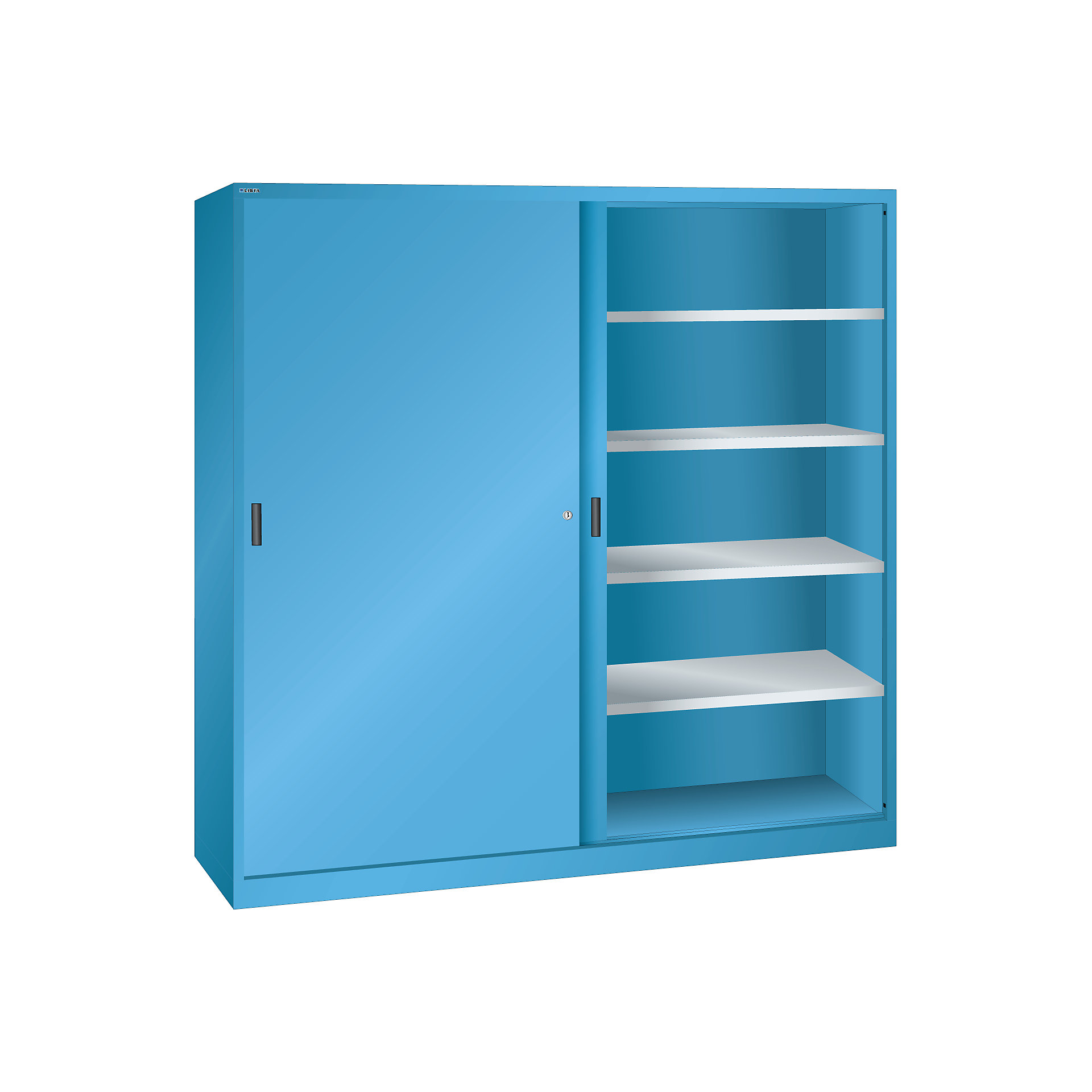 LISTA Sliding door cupboard with solid panel doors 8 shelves