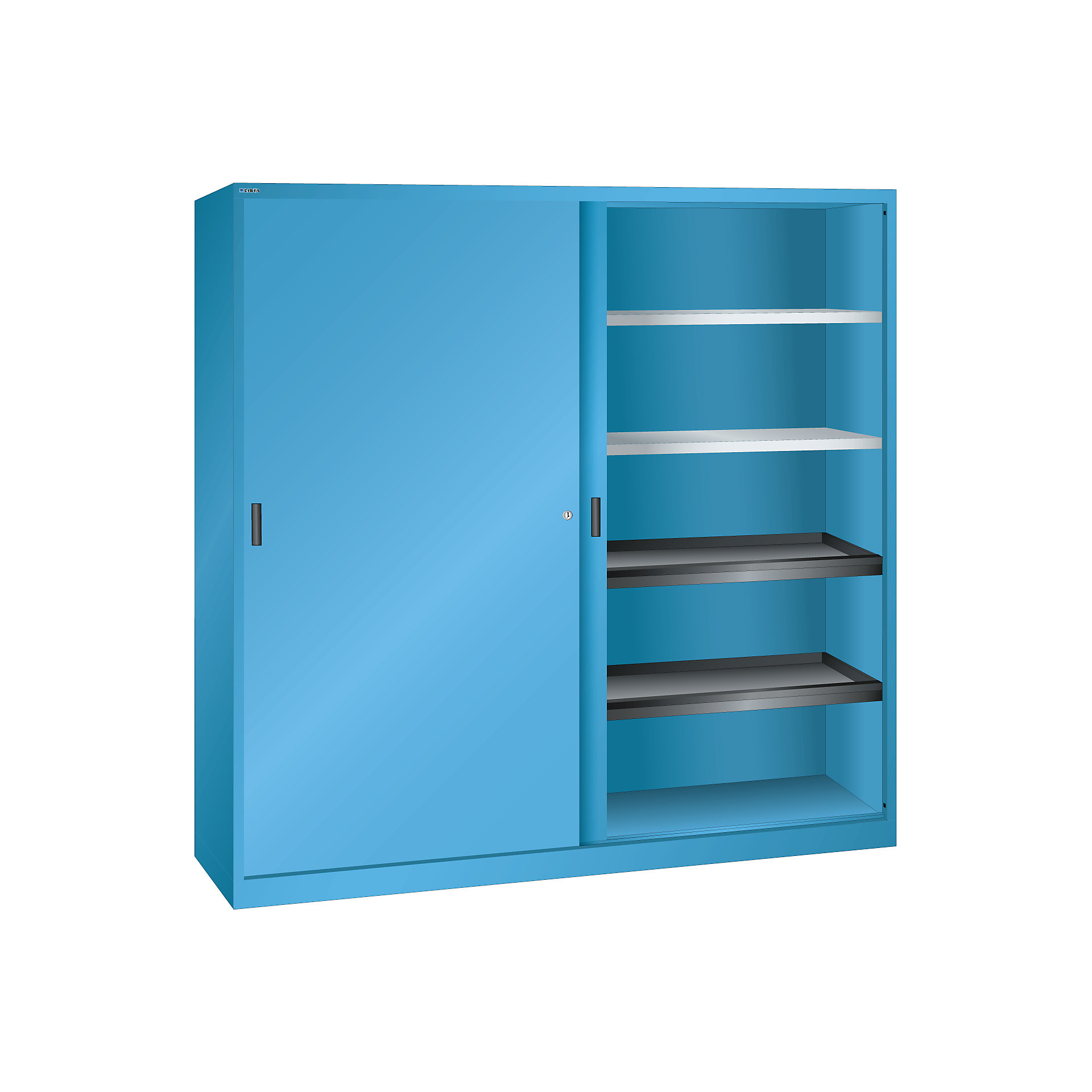 LISTA Sliding door cupboard with solid panel doors 4 shelves, 4 pull