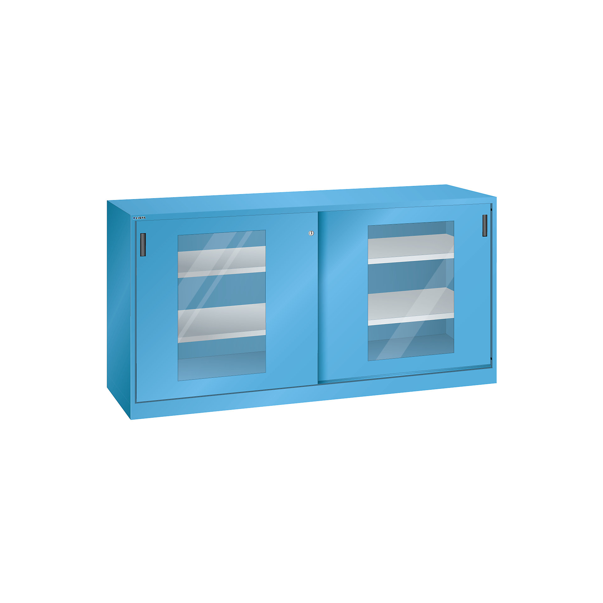 Sliding door cupboard with vision panel doors LISTA 4 shelves