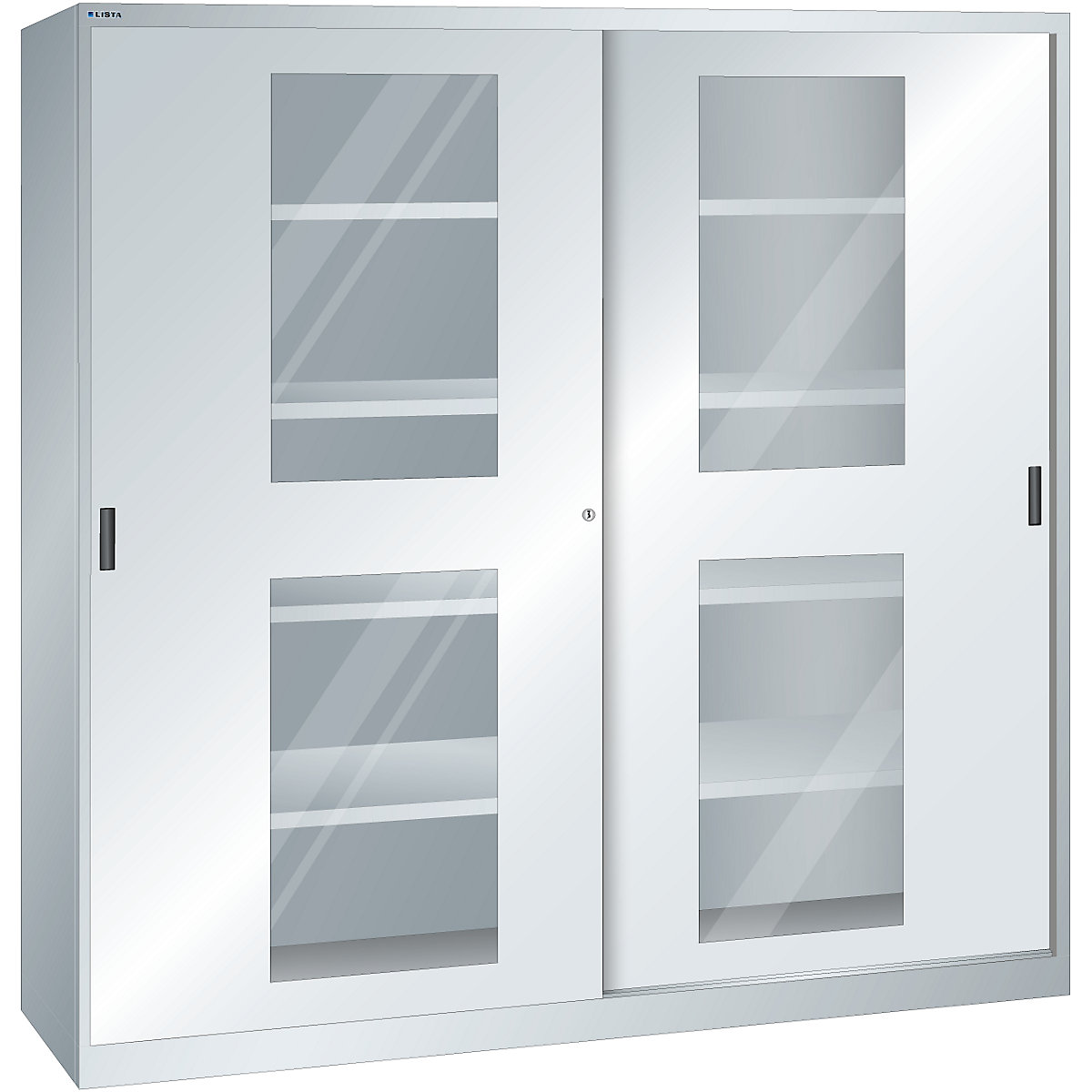 Sliding door cupboard with vision panel doors LISTA 8 shelves