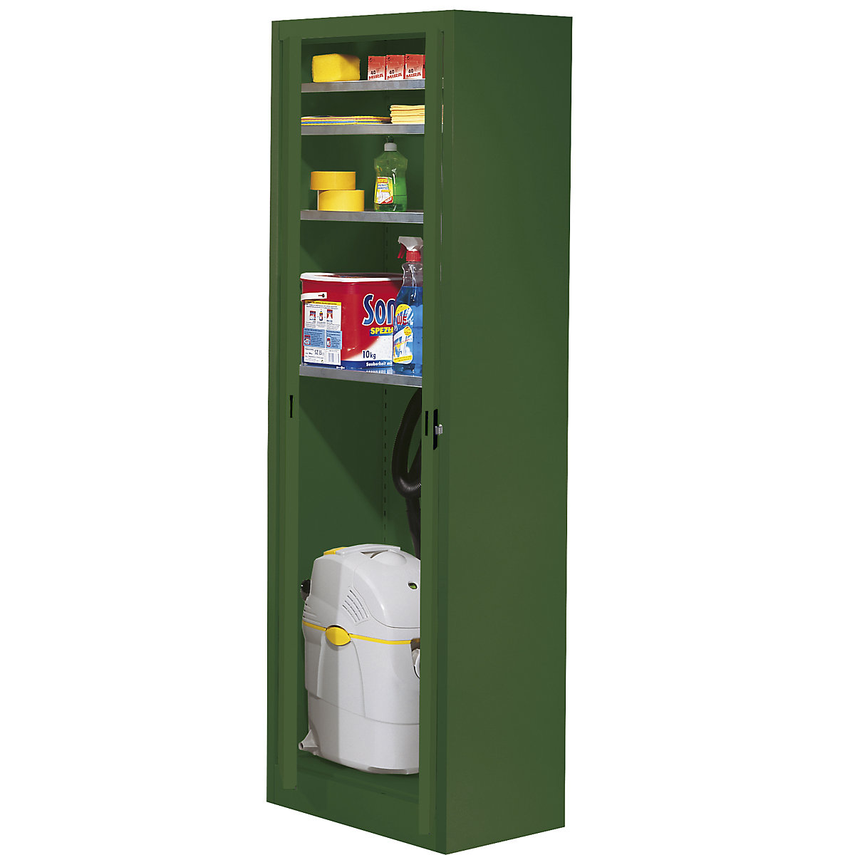 Storage cupboard, HxW 1950 x 600 mm – mauser, depth 420 mm, housing and doors reseda green-4
