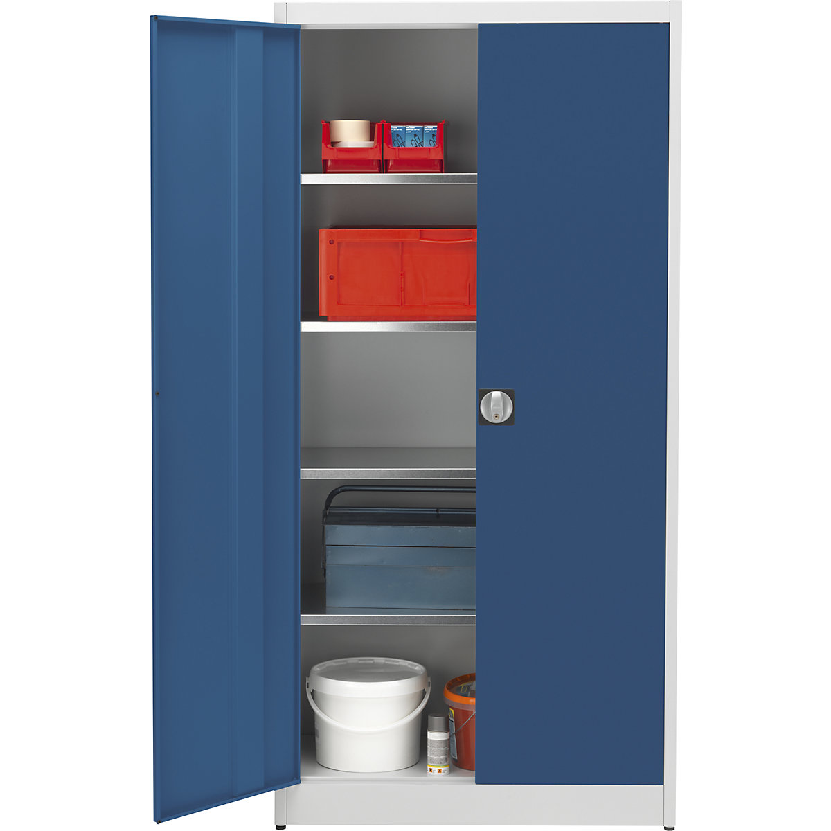 Storage cupboard, HxW 1950 x 950 mm – mauser, depth 420 mm, housing light grey, doors brilliant blue-6