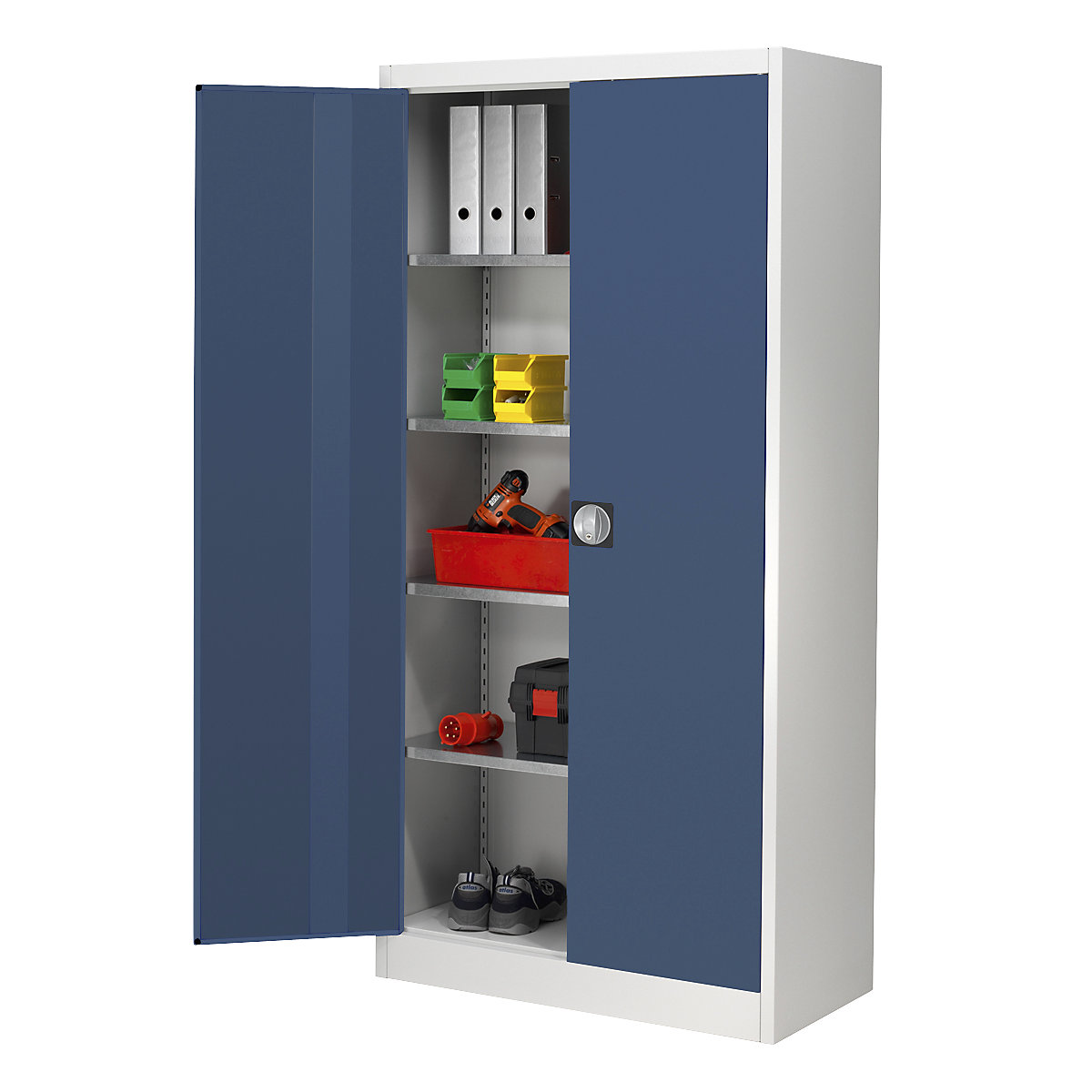 Storage cupboard, HxW 1950 x 950 mm – mauser, depth 500 mm, housing light grey, doors brilliant blue-5