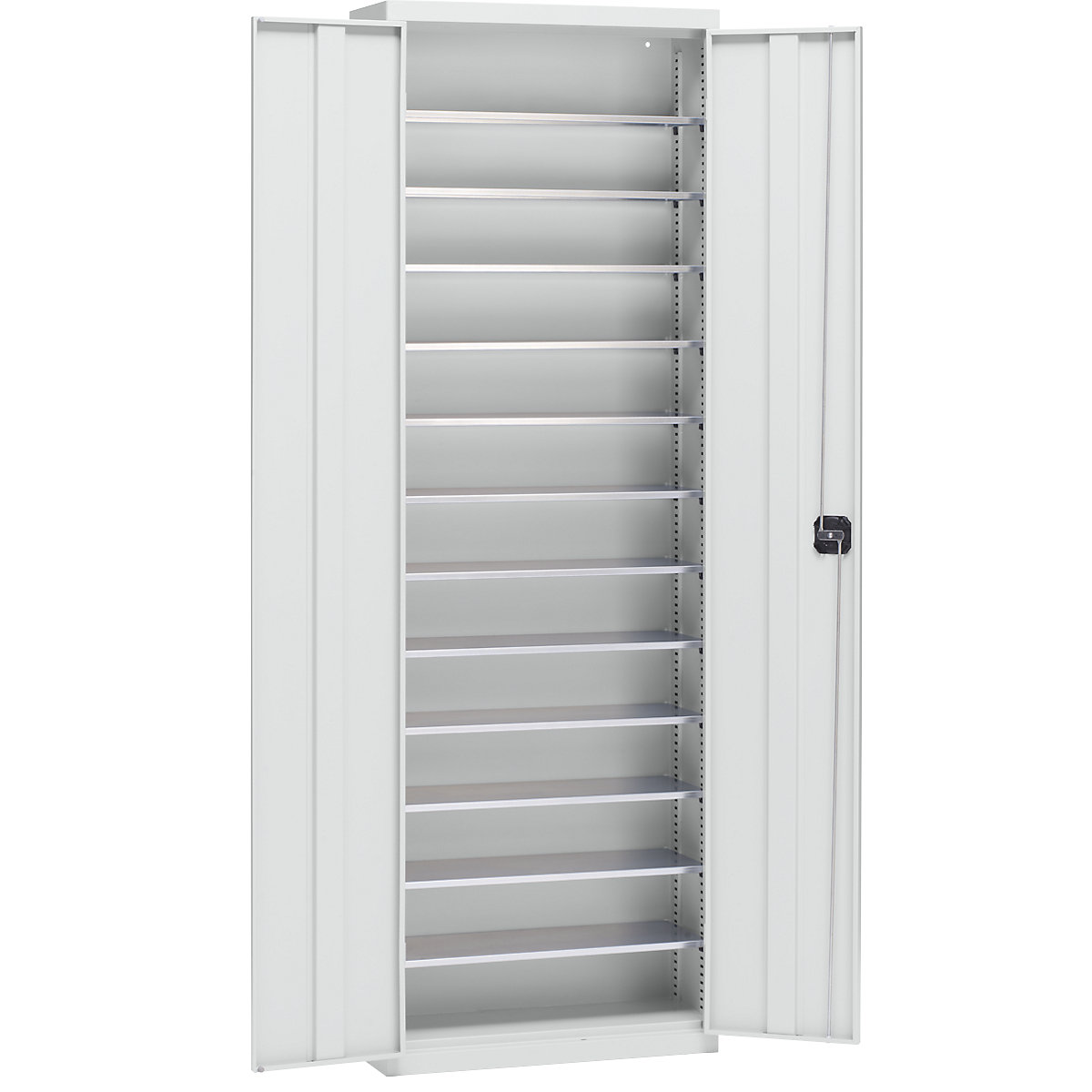 Storage cupboard made of sheet steel – eurokraft pro, height 2000 mm, light grey RAL 7035, 12 shelves-13