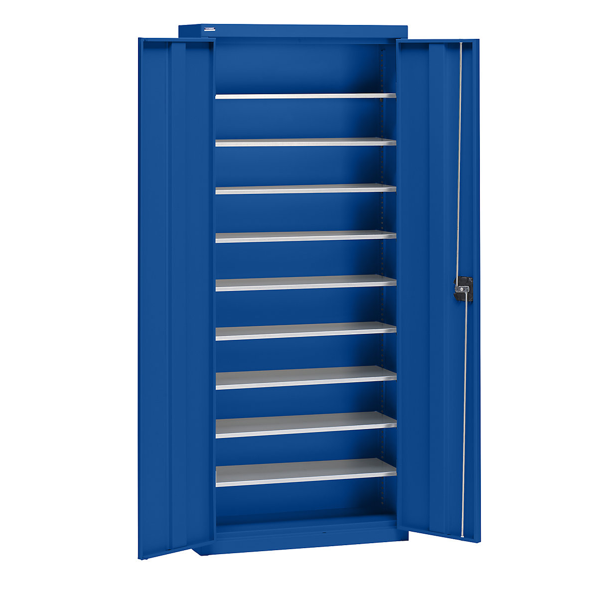 Storage cupboard made of sheet steel – eurokraft pro, height 1575 mm, gentian blue RAL 5010, 9 shelves-12
