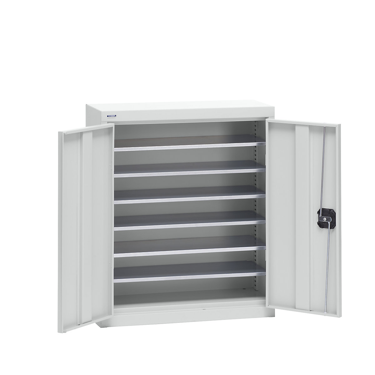Storage cupboard made of sheet steel – eurokraft pro, height 780 mm, light grey RAL 7035, 6 shelves-7