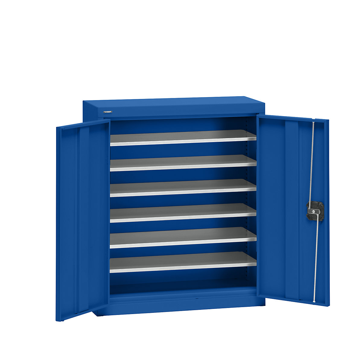 Storage cupboard made of sheet steel – eurokraft pro, height 780 mm, gentian blue RAL 5010, 6 shelves-4