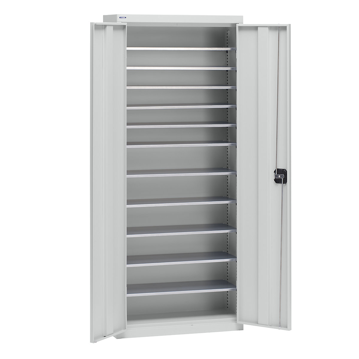 Storage cupboard made of sheet steel – eurokraft pro, height 1575 mm, light grey RAL 7035, 11 shelves-13