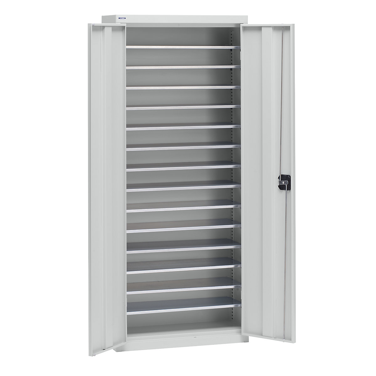 Storage cupboard made of sheet steel – eurokraft pro, height 1575 mm, light grey RAL 7035, 14 shelves-11