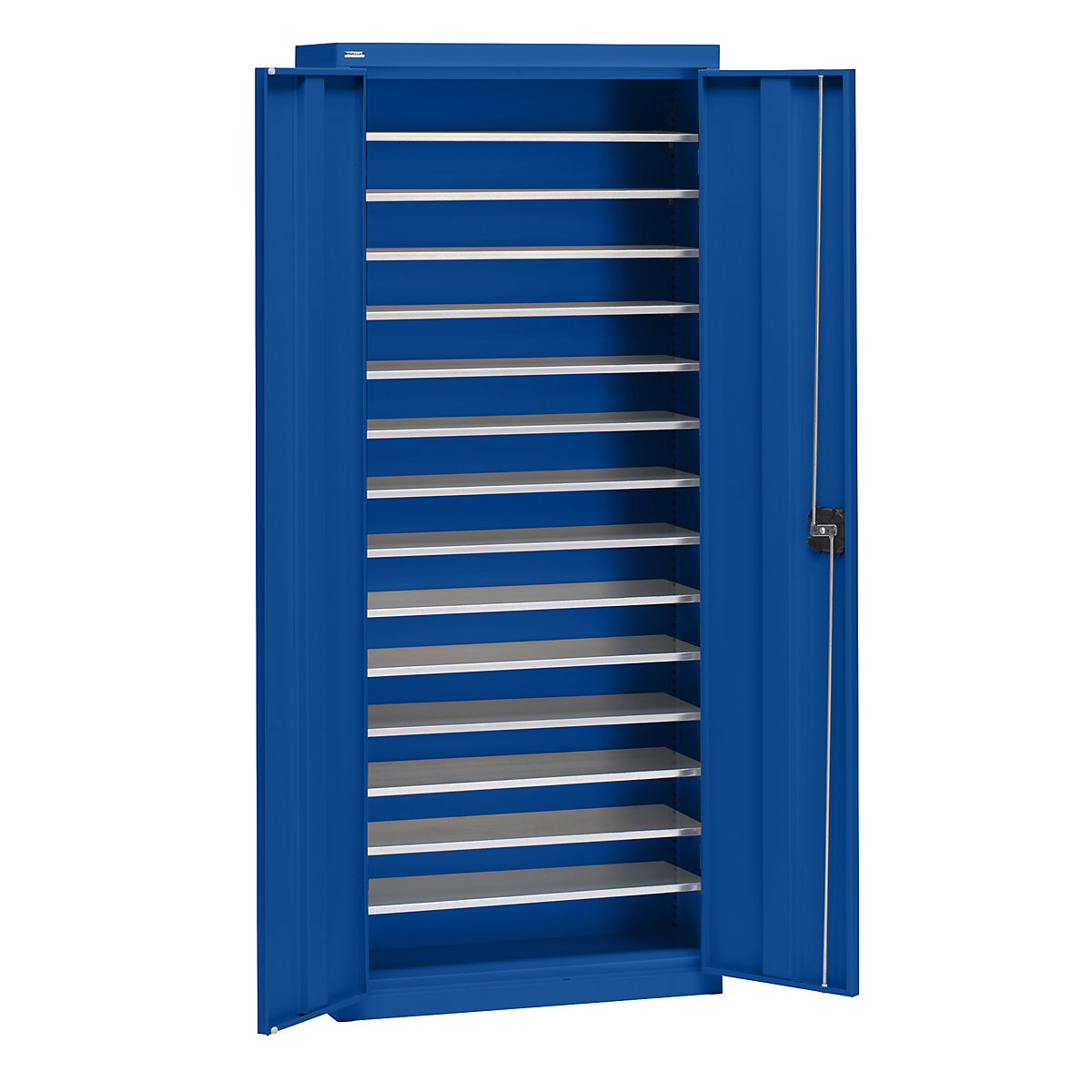 Storage cupboard made of sheet steel – eurokraft pro, height 1575 mm, gentian blue RAL 5010, 14 shelves-10