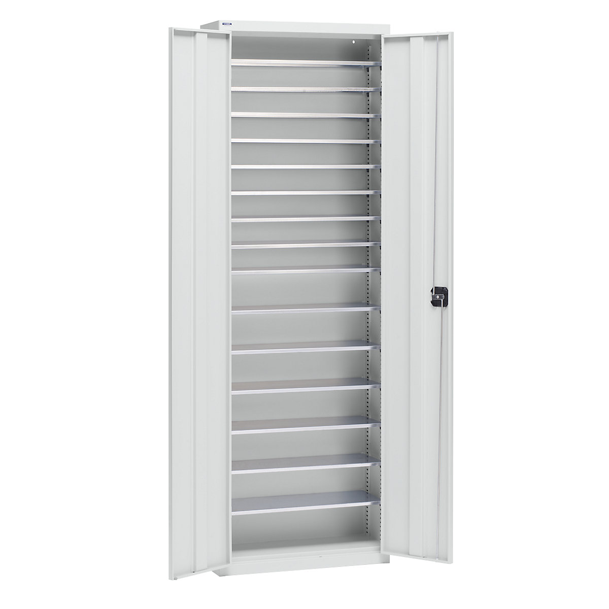 Storage cupboard made of sheet steel – eurokraft pro, height 2000 mm, light grey RAL 7035, 15 shelves-6