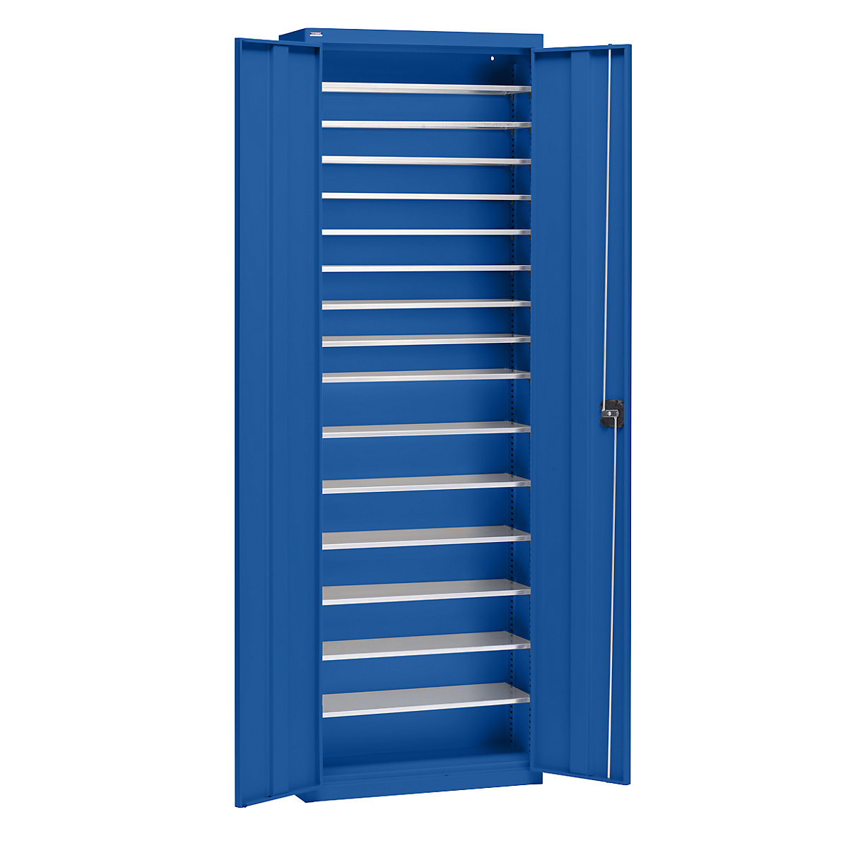 Storage cupboard made of sheet steel – eurokraft pro, height 2000 mm, gentian blue RAL 5010, 15 shelves-9