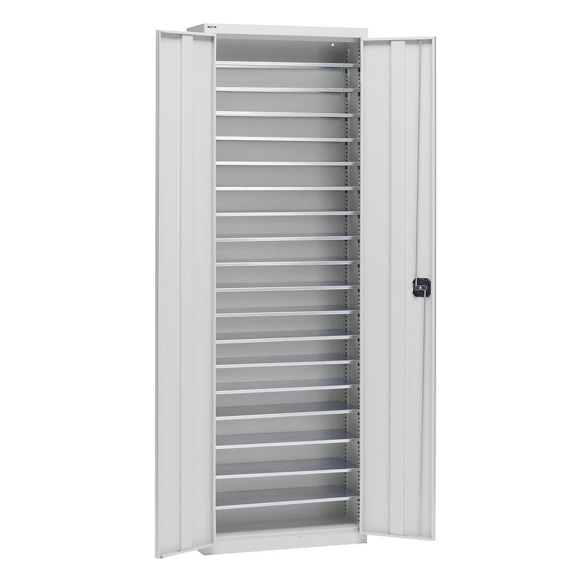 Storage cupboard made of sheet steel – eurokraft pro, height 2000 mm, light grey RAL 7035, 18 shelves-12