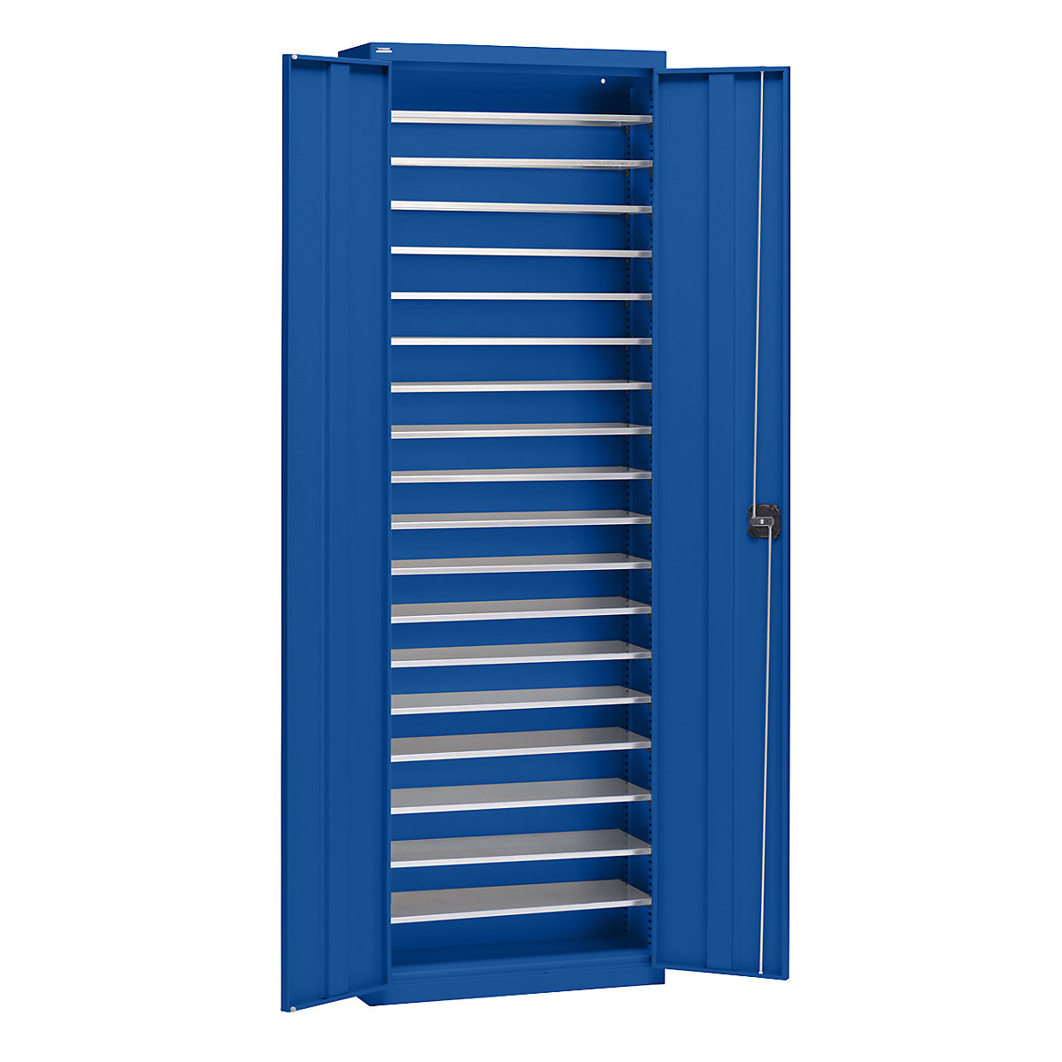 Storage cupboard made of sheet steel – eurokraft pro, height 2000 mm, gentian blue RAL 5010, 18 shelves-10