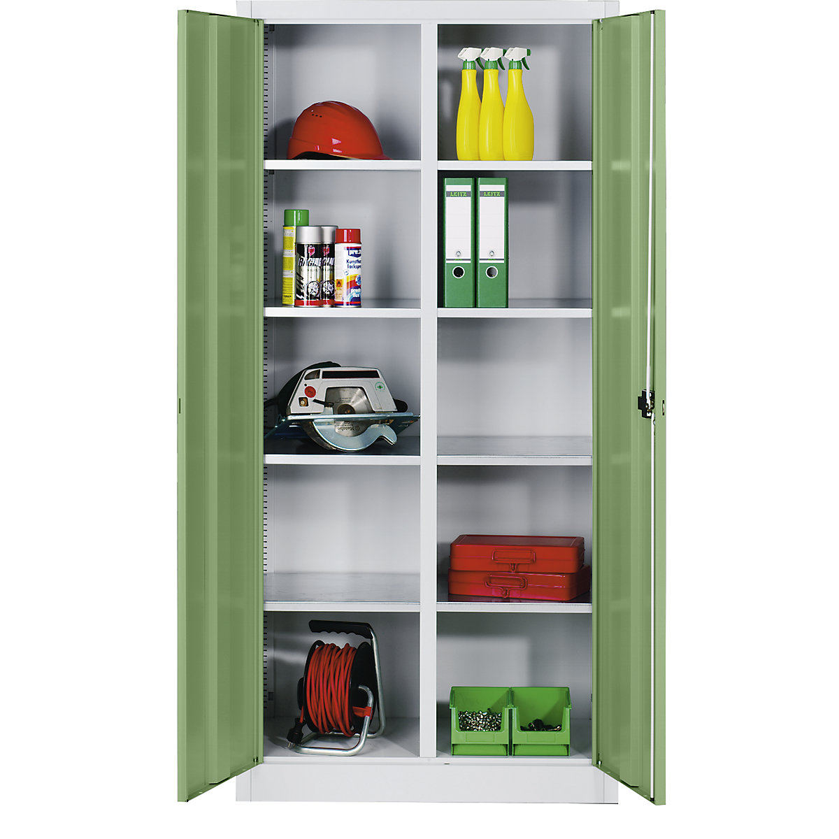 Storage cupboard made of sheet steel – C+P, 8 shelves, HxWxD 1950 x 1200 x 500 mm, reseda green doors, light grey body-9