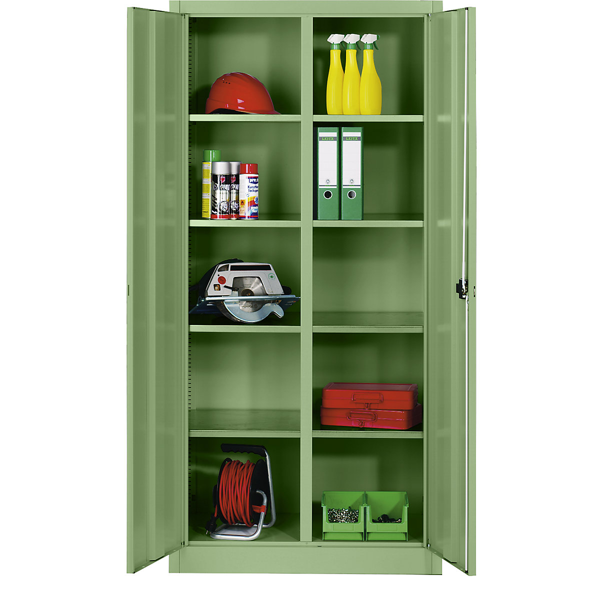Storage cupboard made of sheet steel – C+P, 8 shelves, HxWxD 1950 x 1200 x 500 mm, reseda green-8