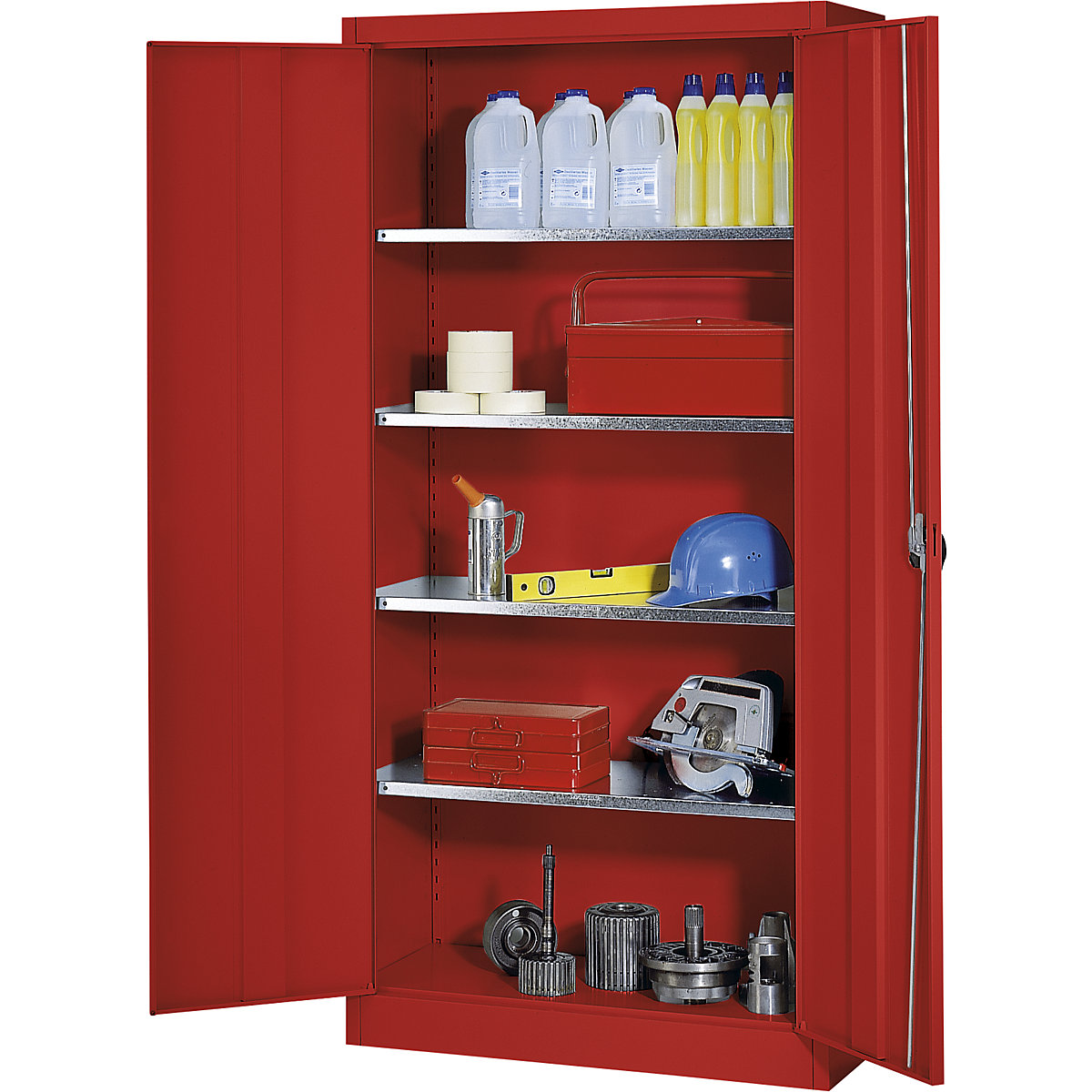 Storage cupboard – mauser, HxWxD 1950 x 950 x 420 mm, red, 3+ items-3