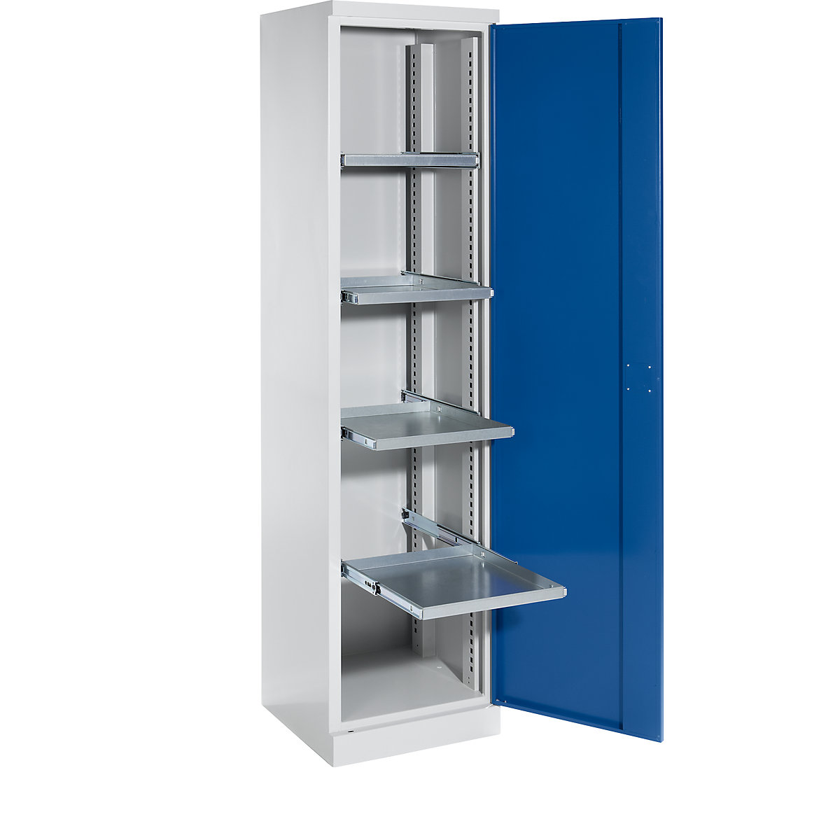 Storage cupboard – eurokraft pro, width 500 mm, 4 pull-out shelves, gentian blue door-12