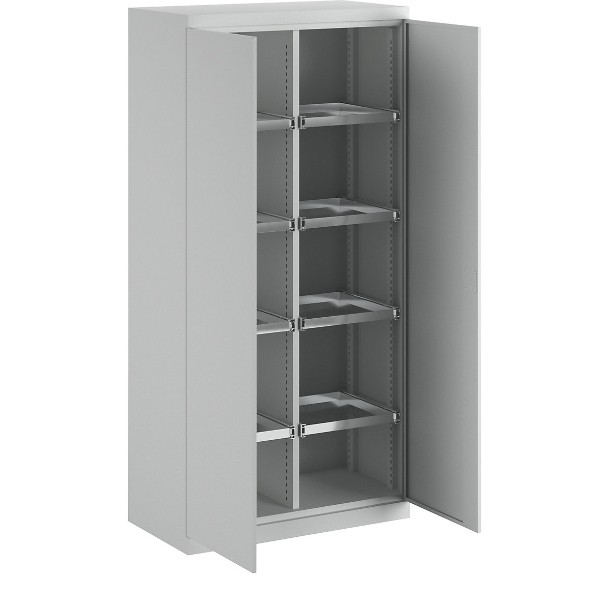 Storage cupboard – eurokraft pro, width 950 mm, 8 pull-out shelves, 1 centre partition, light grey door-5