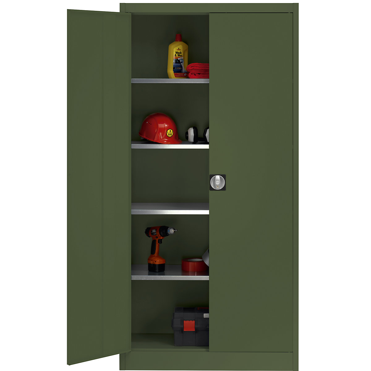 Storage cupboard – mauser, HxWxD 1950 x 950 x 420 mm, green, 3+ items-6