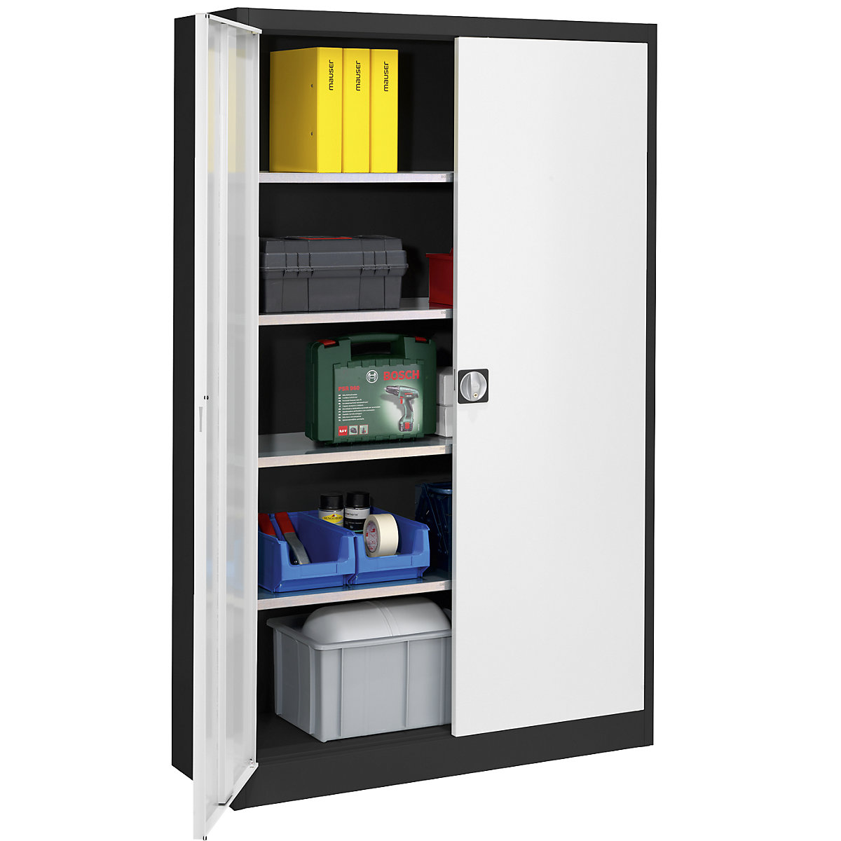 Storage cupboard – mauser, HxWxD 1950 x 1200 x 420 mm, graphite black / light grey-12