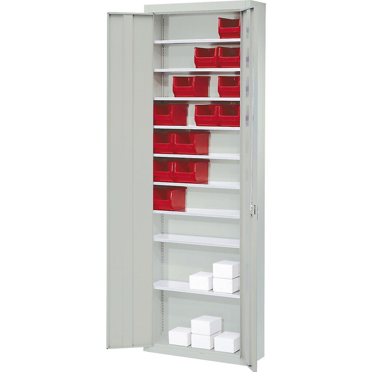 Storage cupboard, without open fronted storage bins – mauser, HxWxD 2150 x 680 x 280 mm, single colour, grey-4