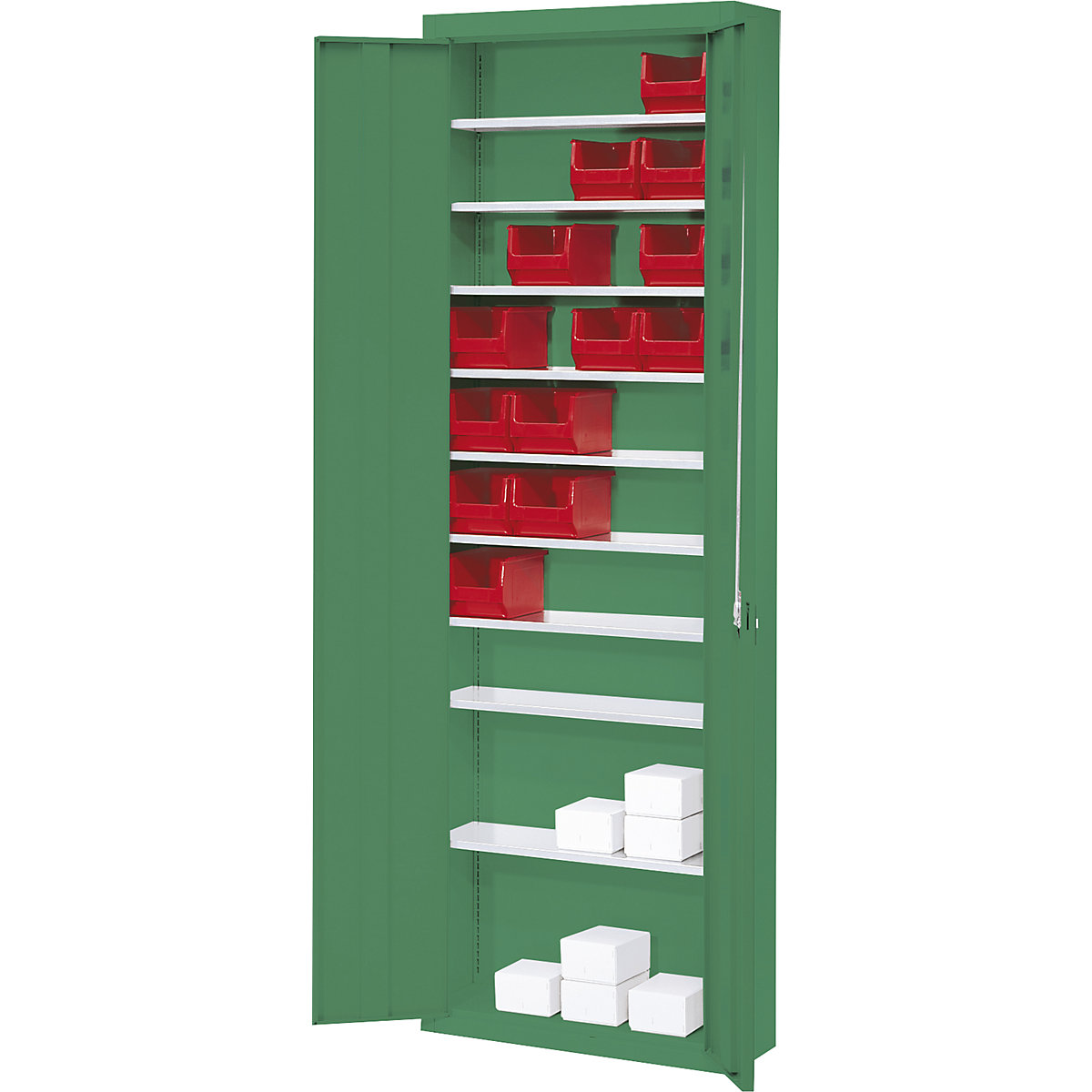 Storage cupboard, without open fronted storage bins – mauser, HxWxD 2150 x 680 x 280 mm, single colour, green-6