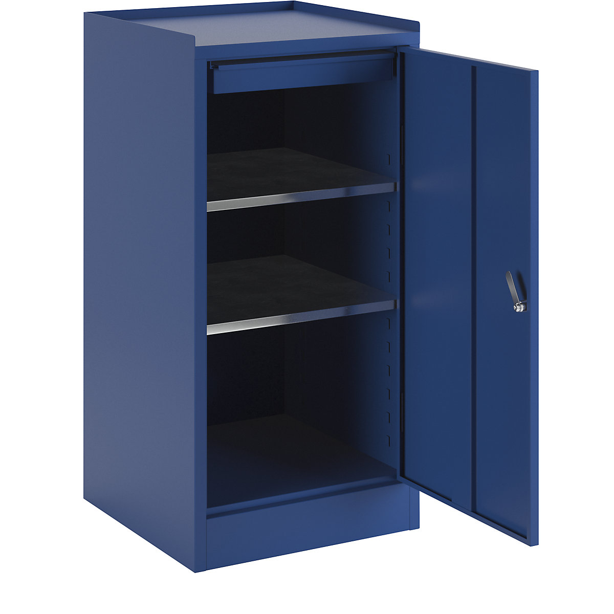 Tool cupboard – eurokraft basic, with 1 drawer, 2 shelves, HxWxD 1000 x 500 x 500 mm, gentian blue RAL 5010-3