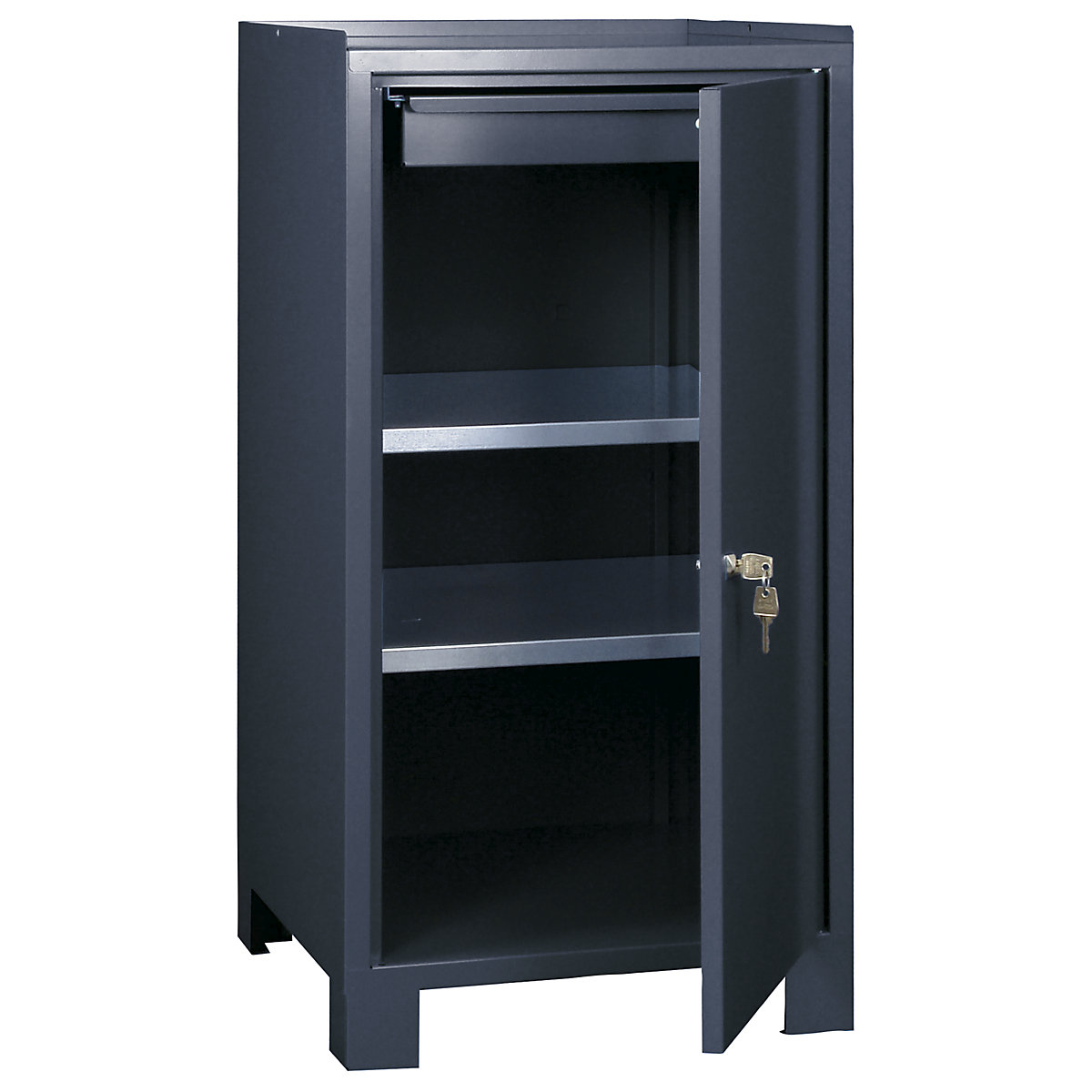 Tool cupboard with feet – Wolf, HxWxD 1000 x 500 x 500 mm, 1 drawer, 2 shelves, charcoal RAL 7016-11