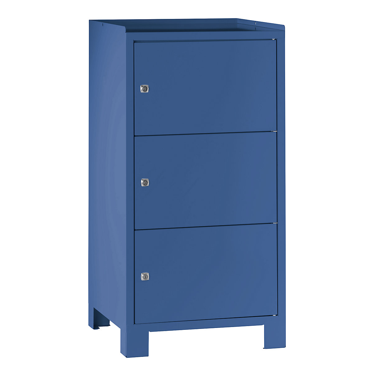 Tool cupboard with feet – Wolf, HxWxD 1000 x 500 x 500 mm, 3 lockable compartments, brilliant blue RAL 5007-10