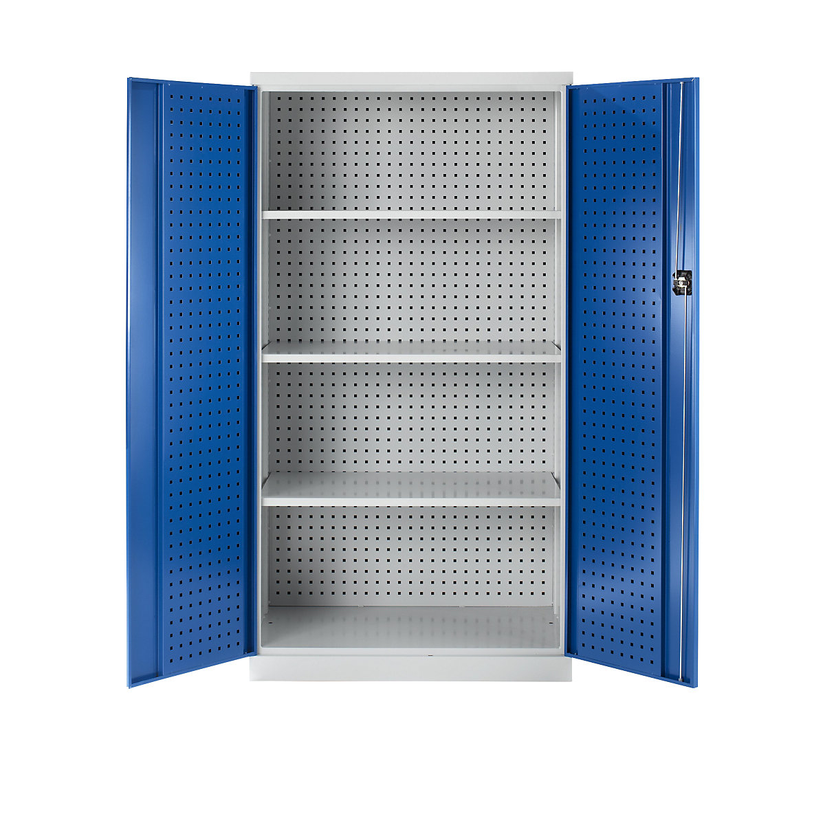 Tool cupboard with perforations, 3 shelves, gentian blue doors-11