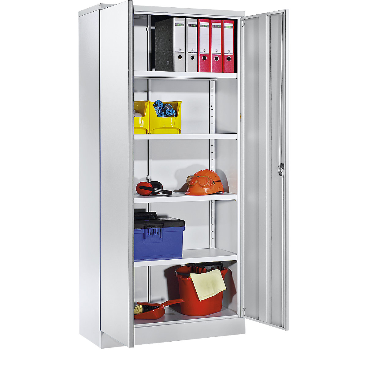 Universal cupboard with hinged doors and 4 shelves – eurokraft basic (Product illustration 3)-2