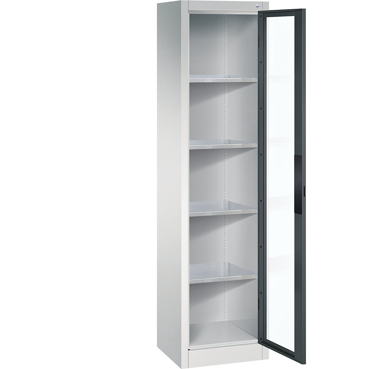 Vision panel double door cupboard – C+P, HxWxD 1950 x 502 x 400 mm, 4 shelves, light grey / charcoal-7