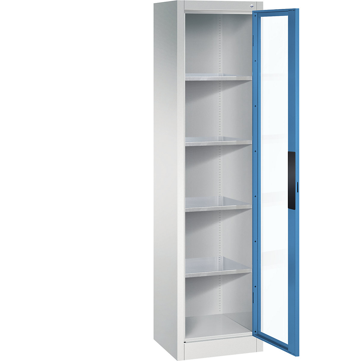 Vision panel double door cupboard – C+P, HxWxD 1950 x 502 x 400 mm, 4 shelves, light grey / light blue-9