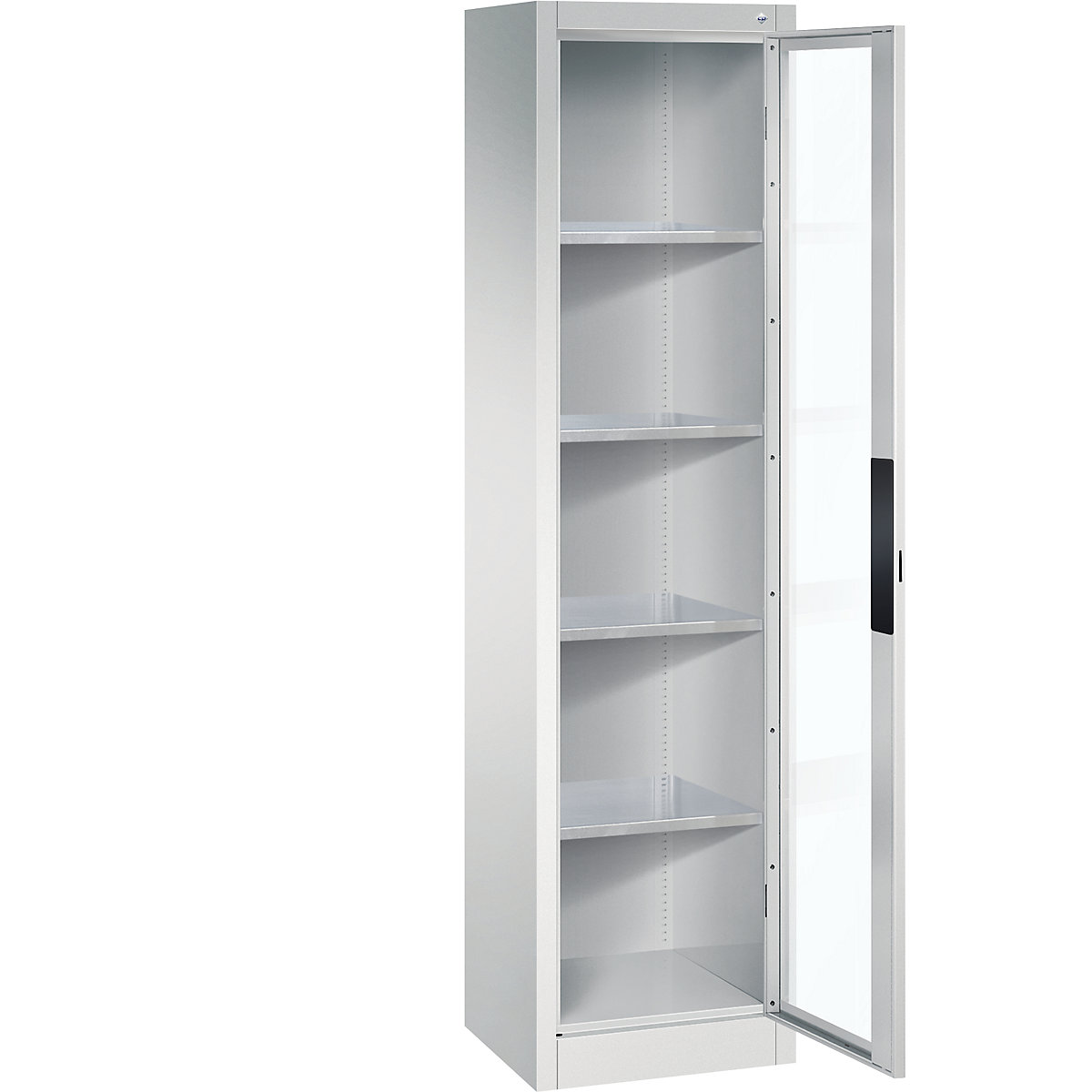 Vision panel double door cupboard – C+P, HxWxD 1950 x 502 x 400 mm, 4 shelves, light grey / light grey-8