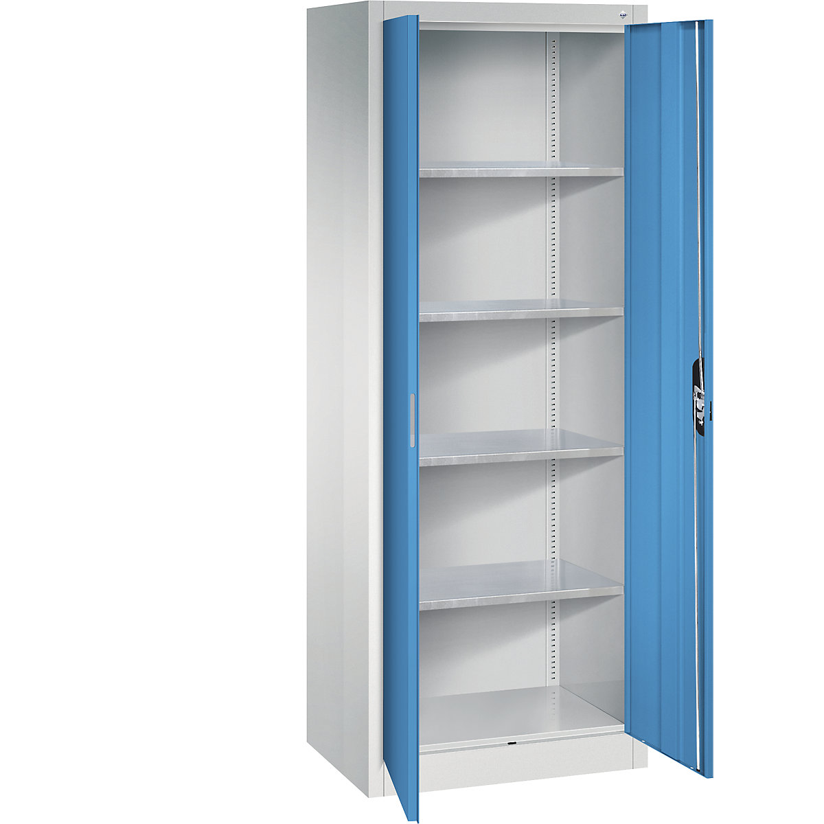 Workshop double door cupboard – C+P, HxWxD 1950 x 700 x 500 mm, light grey / light blue-9