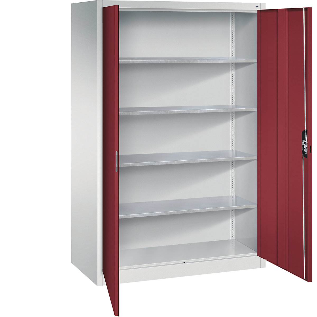 Workshop double door cupboard – C+P, HxWxD 1950 x 1200 x 600 mm, light grey / ruby red-11
