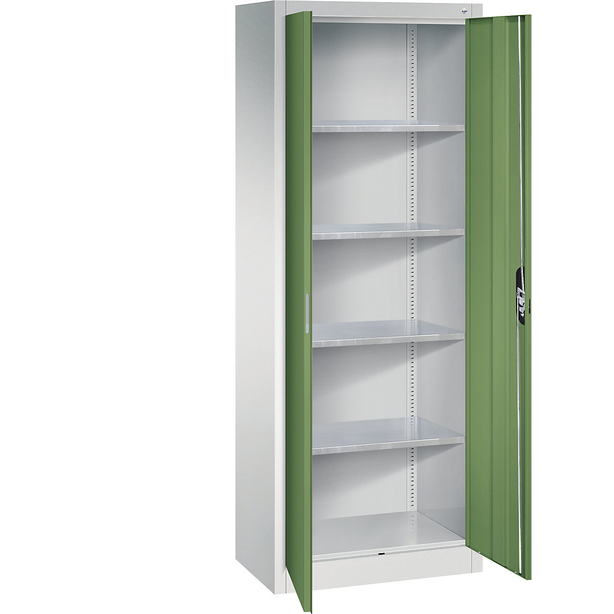 Workshop double door cupboard – C+P, HxWxD 1950 x 700 x 400 mm, light grey / reseda green-9