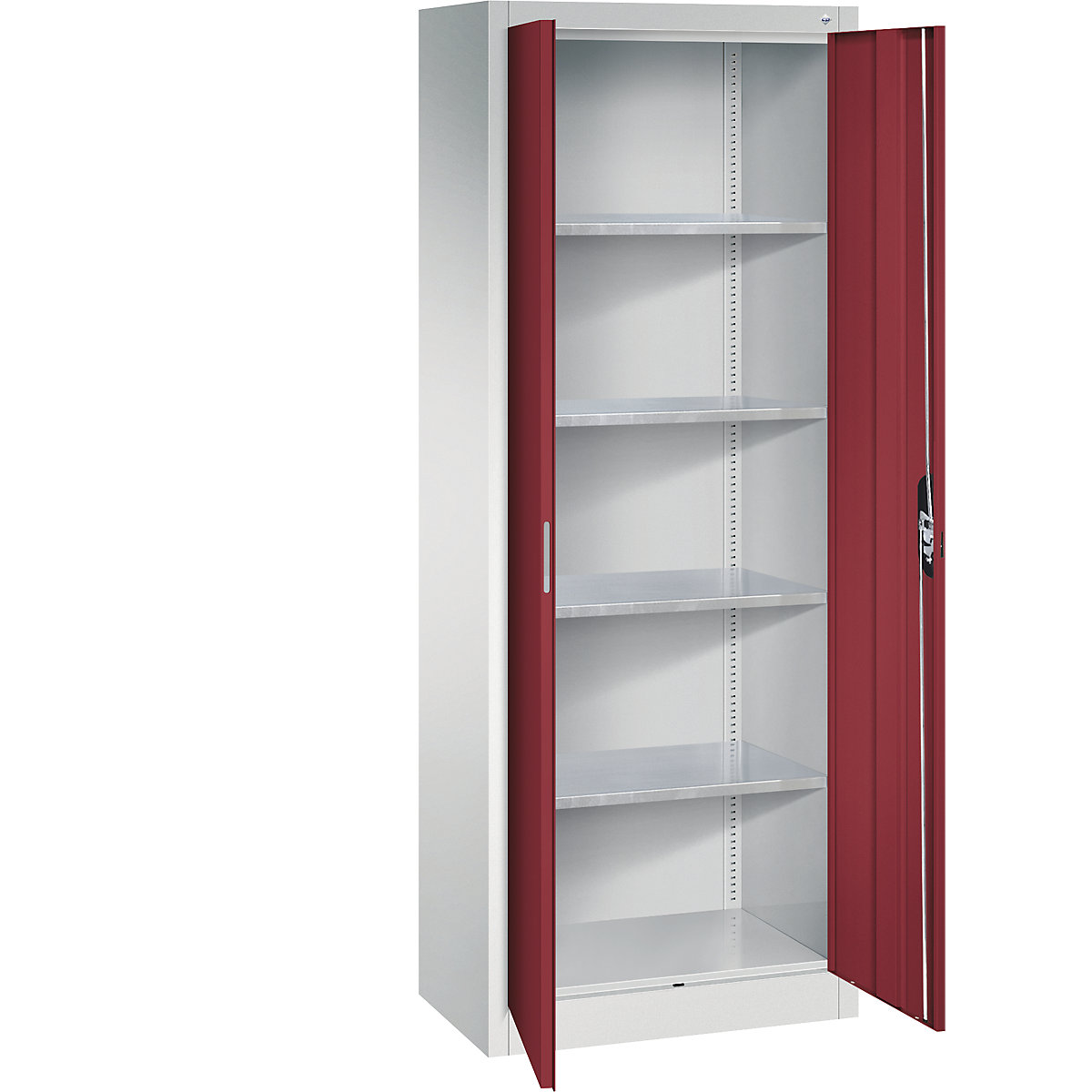 Workshop double door cupboard – C+P, HxWxD 1950 x 700 x 400 mm, light grey / ruby red-7