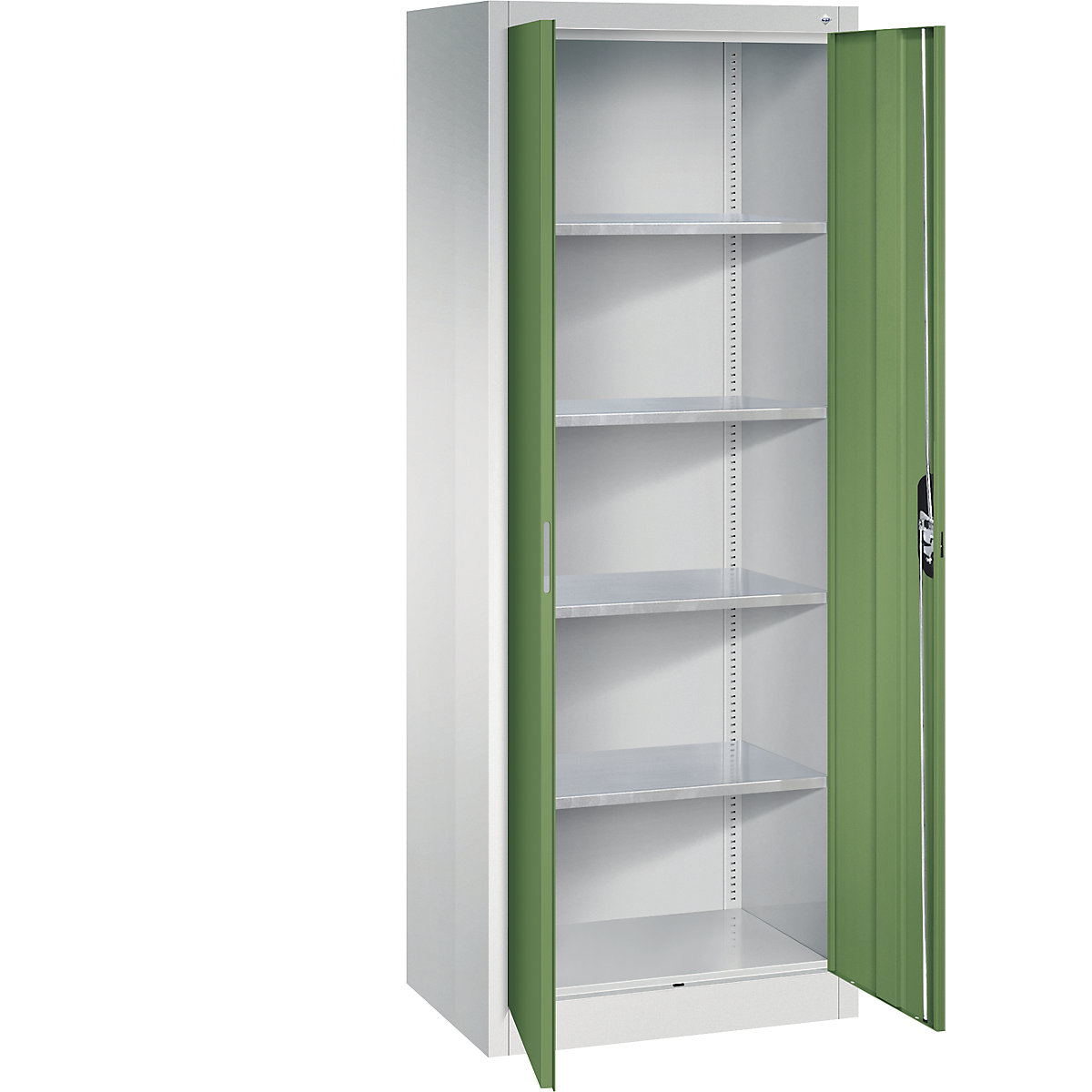 Workshop double door cupboard – C+P, HxWxD 1950 x 700 x 500 mm, light grey / reseda green-10