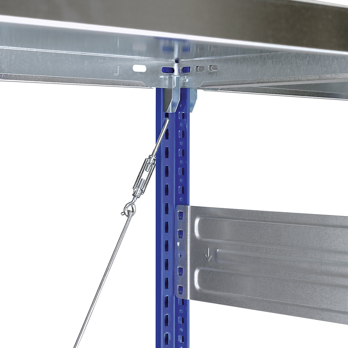 Magazijn-inhaakstelling, stellingstaander blauw, legbord verzinkt – eurokraft pro (Productafbeelding 4)-3