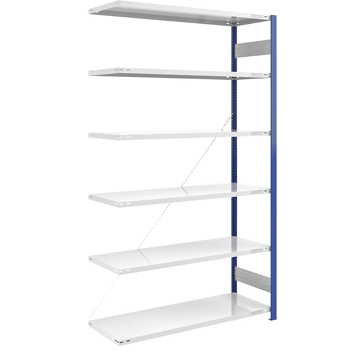 Magazijn-inhaakstelling, stellingstaander blauw – eurokraft pro, h x b = 2500 x 1300 mm, legbord lichtgrijs, aanbouwstelling, diepte 600 mm-5