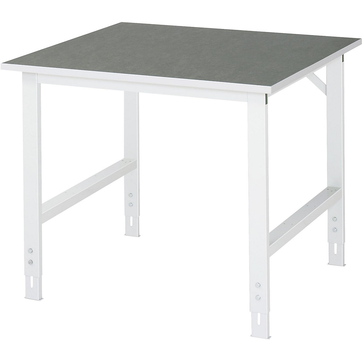 Stół roboczy, z regulacją wysokości – RAU, 760 – 1080 mm, blat z linoleum, szer. x głęb. 1000 x 1000 mm, jasnoszary-11