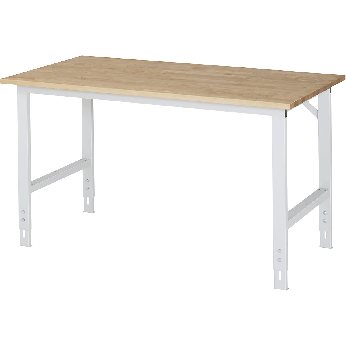 Stół roboczy, z regulacją wysokości – RAU, 760 – 1080 mm, blat z litego buku, szer. x głęb. 1500 x 800 mm, jasnoszary-13